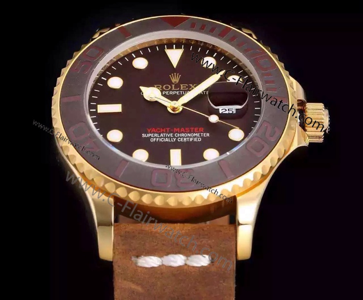 Rolex Yachtmaster New Replica Watch Gold Case Brown leather Rolex Yachtmaster New Replica Watch Gold Case Brown leather